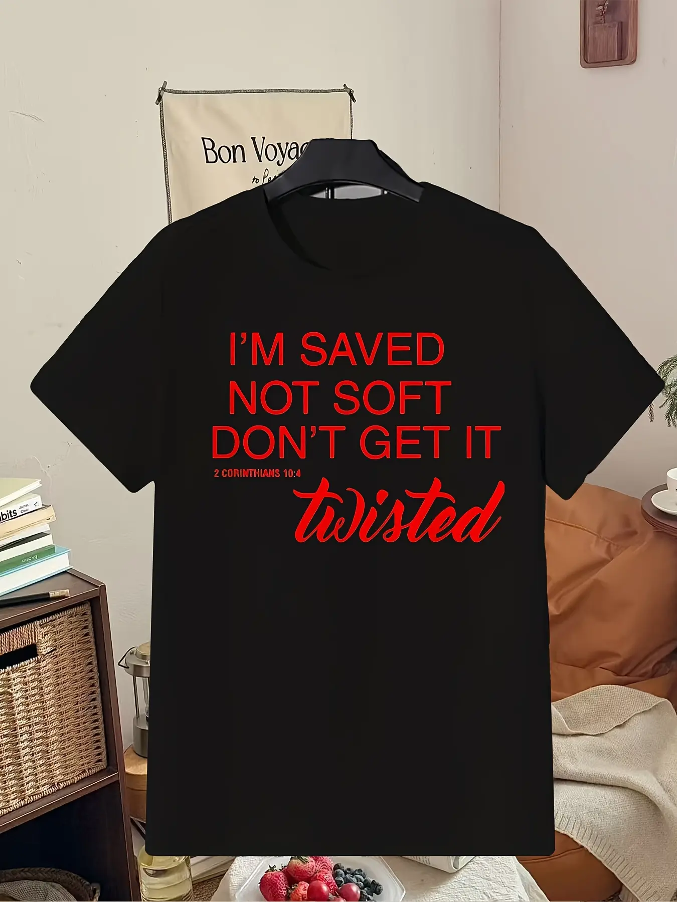 2026 Spring Summer Men's "I'm Saved Not Soft" Christian Statement T-Shirt Crewneck Black Red Design Soft Fabric Church Events Everyday Wear
