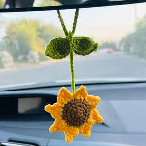Sunflower Shaped Car Mirror Hanging Decoration, Cute Car Interior Ornament with Handle, Car Interior Decoration Accessories for Women & Girls, Car Trinkets
