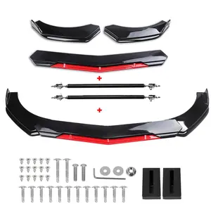 Full Set Front Bumper Lip Chin Splitter Spoiler Air Dam Fit 67"-77" Width Cars + Adjustable 8"-11" Front Splitter 2 Rods Fit For Dodge Charger/Nissan/Cruze/Malibu/Civic/Toyota/Altima/Mazda