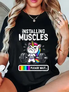 100% Cotton Funny Cute Unicorn Workout Gym Fitness Weightlifting Gift T-Shirt