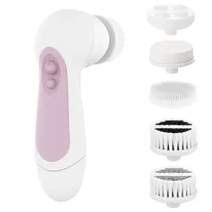 Waterproof Facial Cleansing System, Spinning Facial Cleansing Brush with 5 Exchangeable Brush Heads, 2 Rotation Speeds, IPX5 Waterproof, Deep Cleansing & Gentle Exfoliating, Suitable for All Skin Types