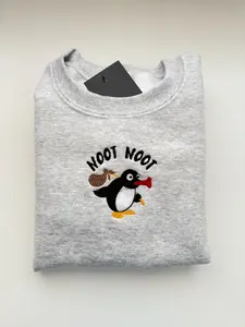 Pingu Noot Noot Embroidered Sweatshirt, 90s Inspired Cartoon Funny Penguin Embroidered Sweater, Cute shirt