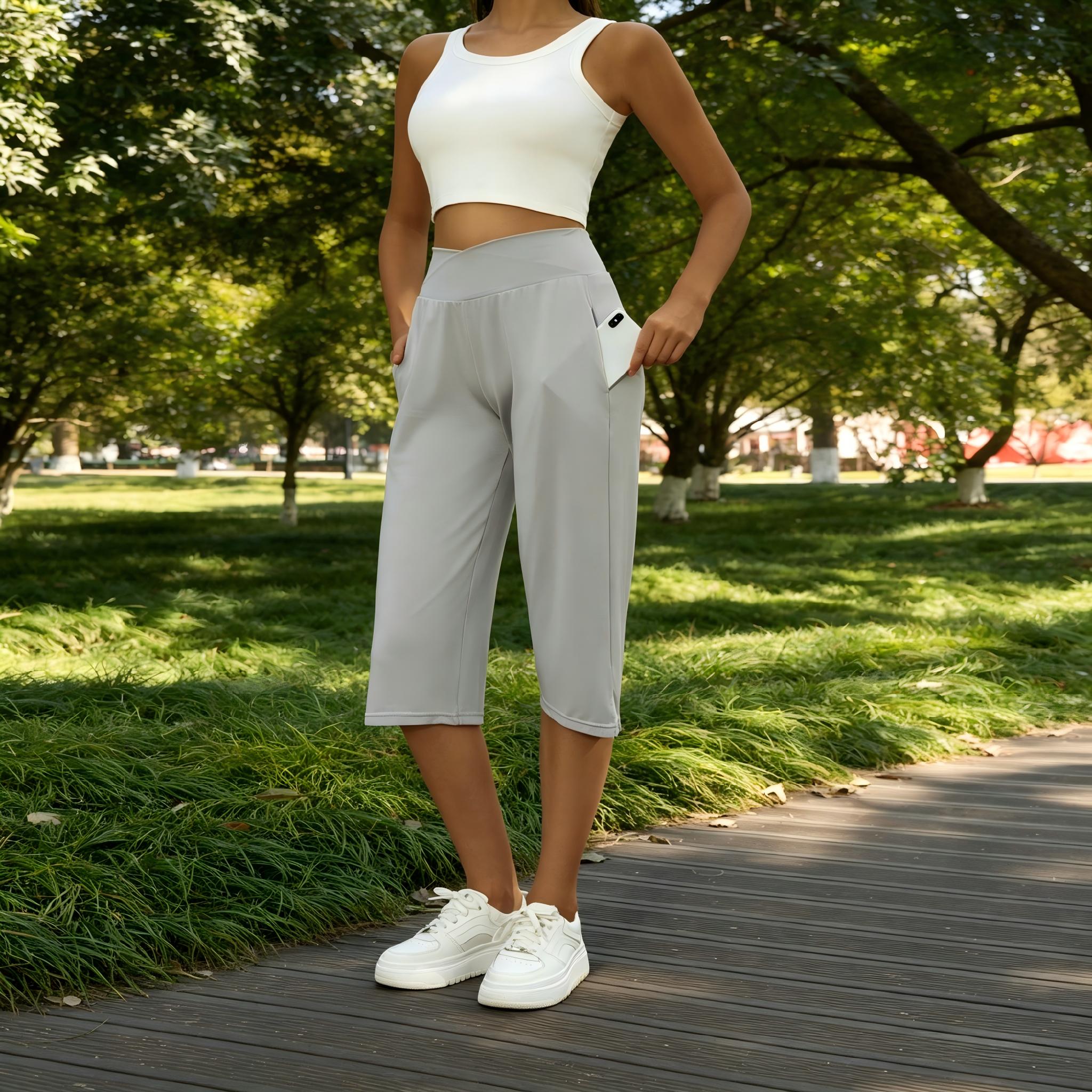 Women's Casual Tumny Contol High Waist Fited Wide Leg Capri Pants Buton Hem Loose Fit Cropped Trousers Summer Shorts Beach Vacation Lounge Daily Work Outfits Solid Black Stretchy, Soft, Breathable, Lightweight, Elastic Spring Break Plus Size Women's Casual Tumny Contol High Waist Fited Wide Leg Capri Pants Buton Hem Loose Fit Cropped Trousers Summer Shorts Beach Vacation Lounge Daily Work Outfits Solid Black Stretchy, Soft, Breathable, Lightweight, Elastic Spring Break Plus Size