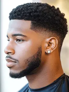 Afro Curly Men's Puff Hair Systems Biological Scalp Toupee, Remy Hair Ultra Thin Skin PU Base V-looped Men‘s Wigs Fluffy and Bouncy Hairpiece Breathable Puff Hair System Glueless Afro Wig(5*7/6*8/8*10 Inch, Black)