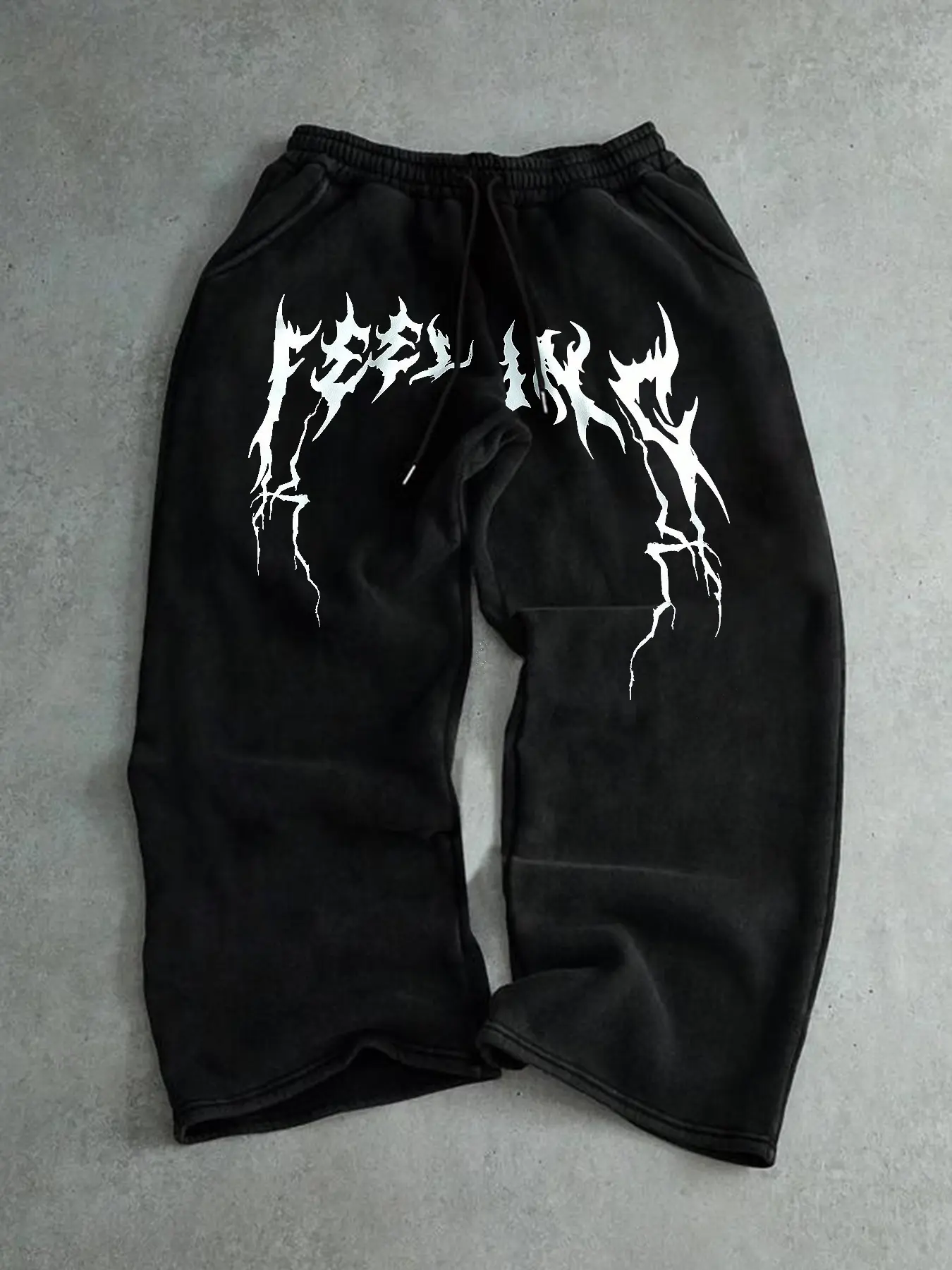 Men's Loose-Fit Casual Pants, Dark Gothic Graphic Sports Pants, Perfect for Raves, Emo Style, 2000s Fashion, Comfortable and Stylish, Gothic Sweatpants, Knitted Sports Pants