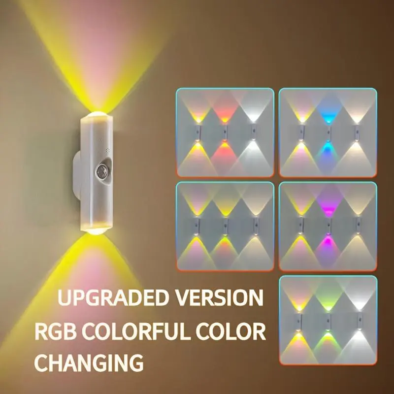 4 Pack LED Motion Sensor Night Light Magnetic Wall Lamp RGB Color Changing Cabinet Decor Rechargeable Kitchen Closet Lights Auto-Sensing Drill-Free