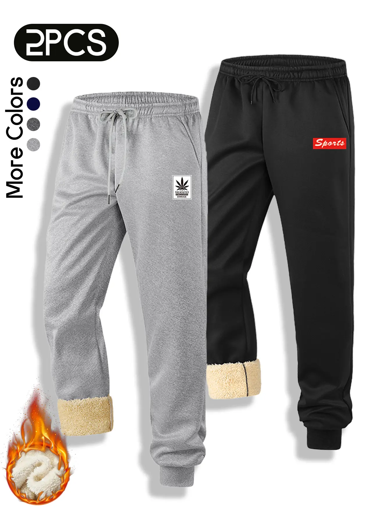 2 Pack Mens Fleece Lined Sweatpants Winter Thermal Joggers, Athletic Lounge Pants with Pockets, Sherpa Lined Trousers for Cold Weather