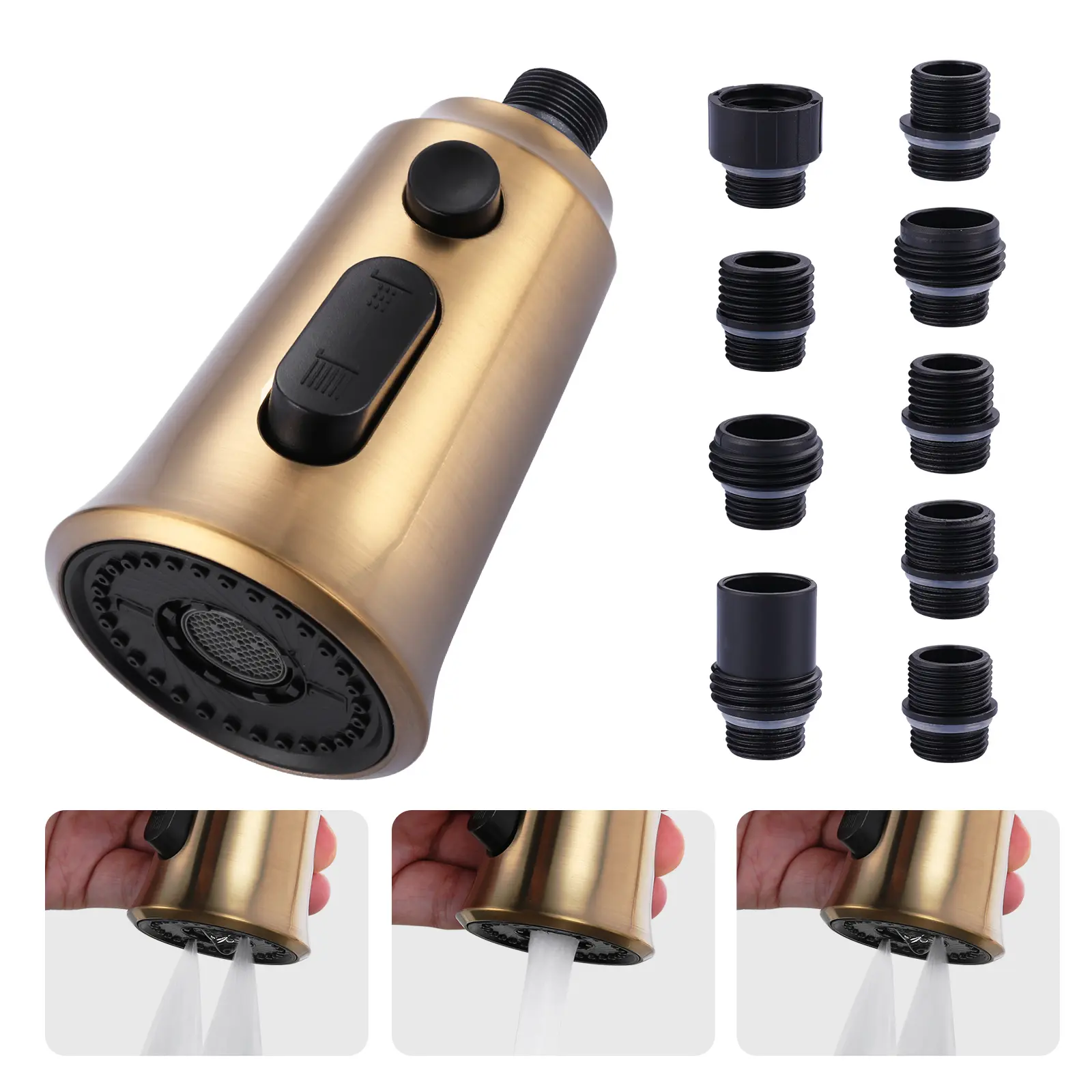 WOWOW Modern Glam Classic 3-Function Pull-Down Kitchen Faucet Head Replacement - Multi-Spray Sprayer with Steam, Sweep Mode, Water-Saver Nozzle, Impurity Filter, Tap Honeycomb Aerator, 9 Adapters, Easy Installation & Included Tools