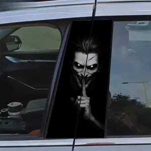Thriller Villain Style Car Sticker - Black & White Clown Smile Graphic Car Side Window Personalized Modification Decal