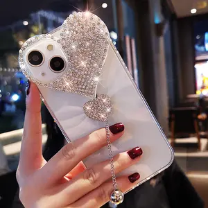 Applicable to iPhone15 mobile phone case creative love diamond 15Promax Apple 14 protective cover 13 advanced luxury Accessories Handheld