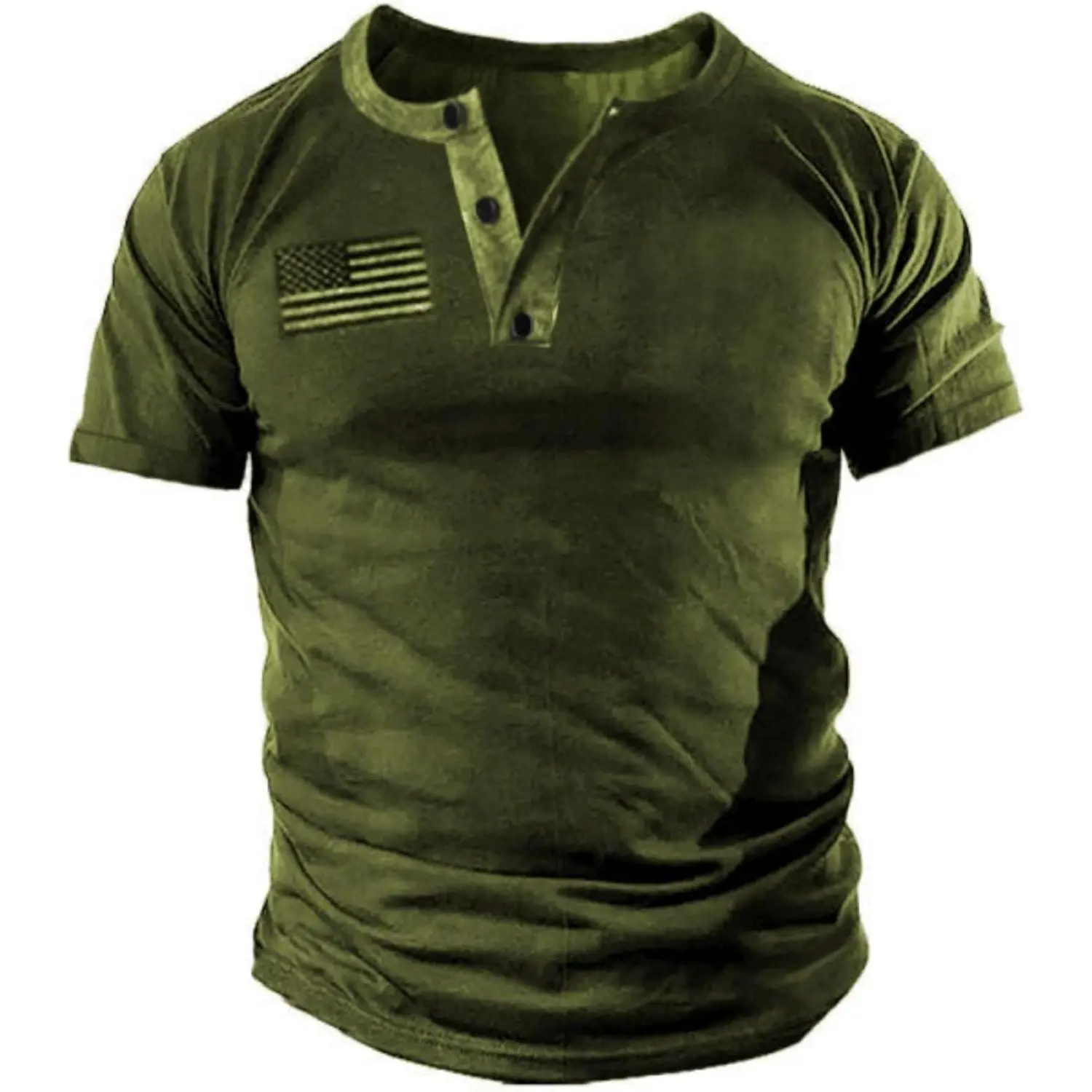 Men's Patriotic Henley Shirt, Casual Fit Plain Shortsleeve Top with a Classic Henley Neck and Button Placket, Buttoned
