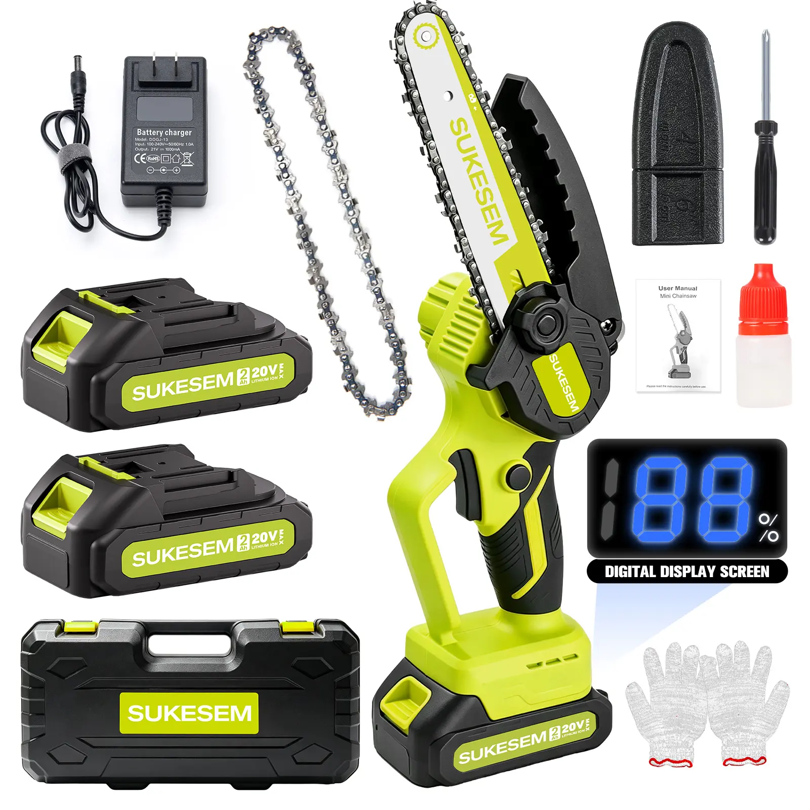 SUKESEM 6 Inch Mini Cordless Electric Chainsaw, Portable Handheld Power Tool with Battery & Charger, for Branch Pruning, Tree Trimming & Wood Cutting
