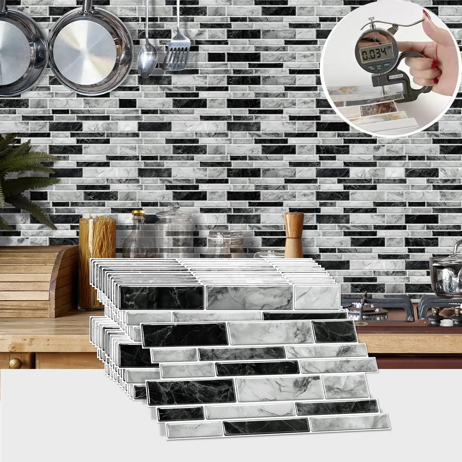 Self-Adhesive Faux Marble Wall Decals, Waterproof & Easy to Clean, Heat-Resistant Marble Backsplash Wallpaper for Kitchens Bathrooms Living Rooms Dining Rooms