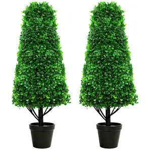4FT Realistic Artificial Spiral Boxwood Topiary Trees, 2-Pack Faux Tree Easy to Assemble for Outdoor Patio & Indoor Office Decor (4FT-Cone)