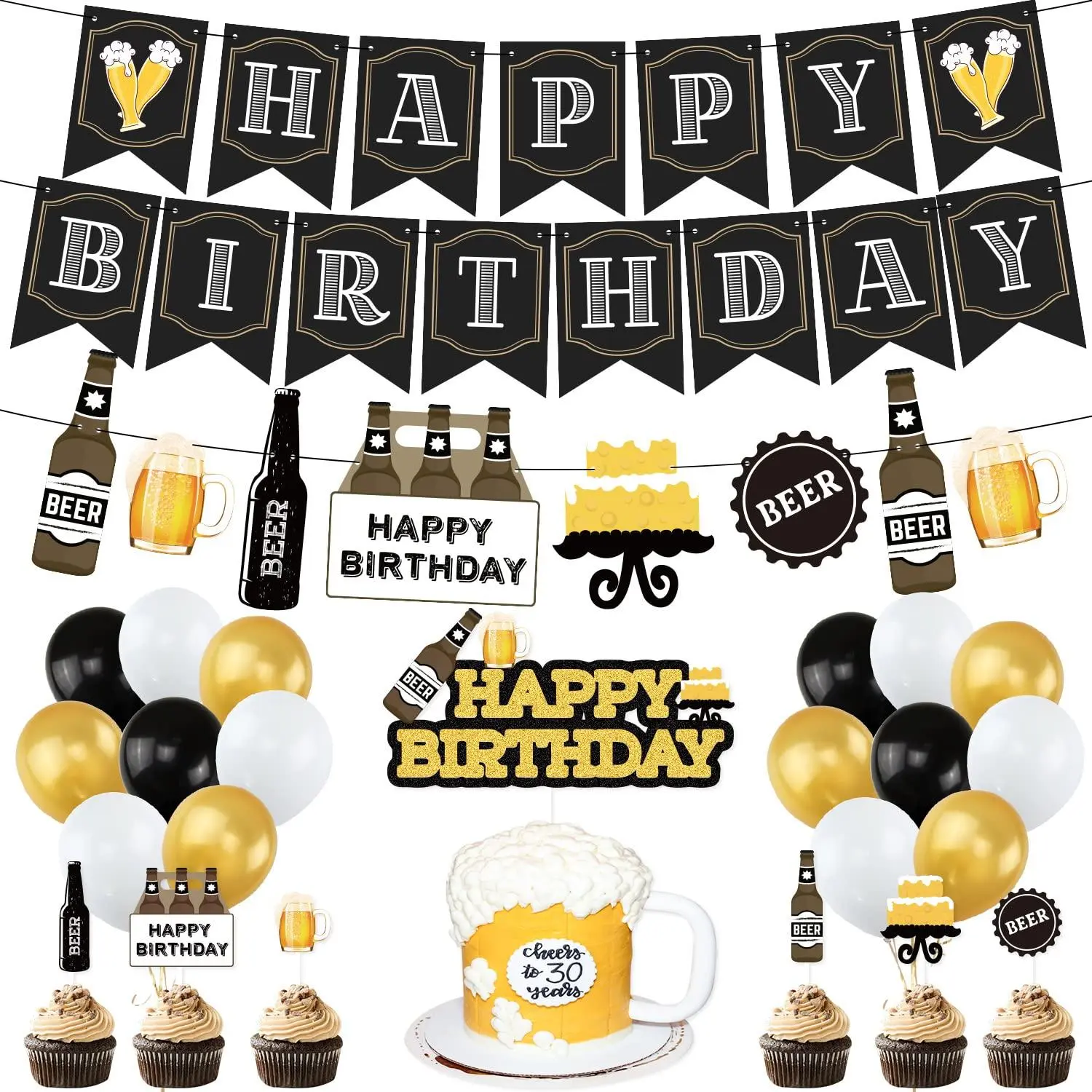 Beer Birthday Party Decorations, Cheers And Beers Happy Birthday Party Banner Balloons Decorations Aged To Perfection Birthday Party Supplies For Men 30Th 40Th 50Th Beer Birthday Party Decorations