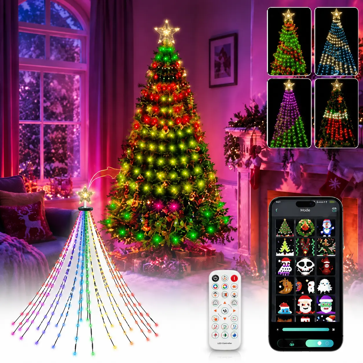 RGBIC Smart Christmas Tree Lights - 400 LED USB-Powered Color ChangingString Lights,  App & Remote Control, 16M Colors & 12 Modes, Waterproof for Christmas, Halloween Home Decoration Ornaments，5.9ft & 6.9ft Lengths