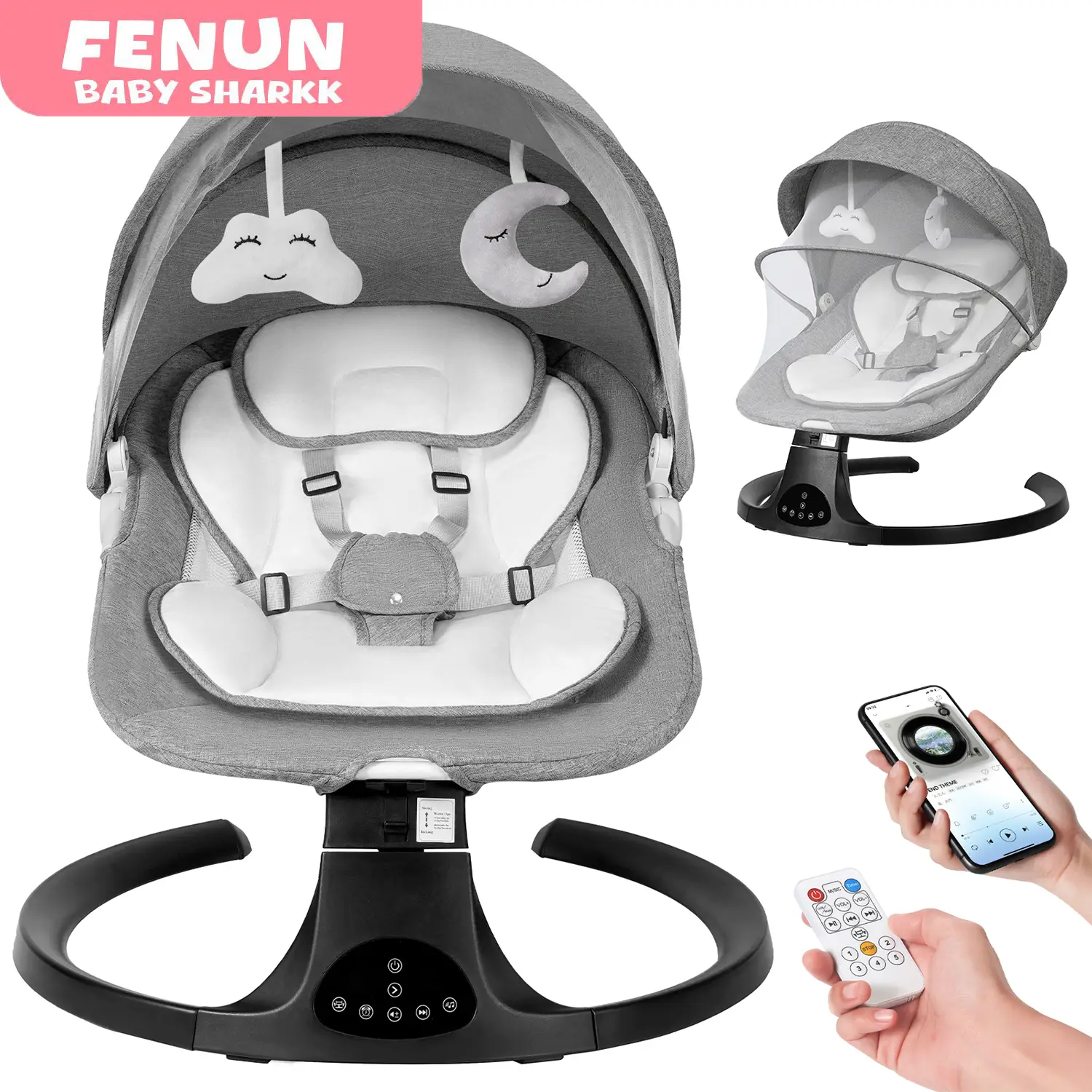 Baby Electric Bassinet, Baby Rocker, Electric swing, 5 Speed & 10 Lullabies, Baby Bouncer,Adapter & Battery Powered, For Indoor & Outdoor Use, Remote