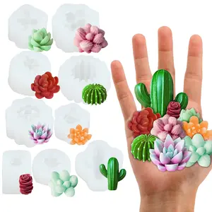 9 Pcs Succulent Silicone Mold 3D Succulent Cactus Candle Molds Creative Succulent Resin Mold Safe Cactus Flower Resin Casting Mold for Scented Candles Soaps Making Cake Decoration