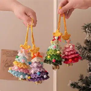 1Pc Christmas Tree Ornaments Knitted Christmas Tree with Bell Plush Christmas Hanging Pendant Wool Crochet for Xmas Party Decor