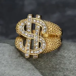 Dollar Symbol Ring, Retro Hip-hop Zircon Dollar Symbol Design Stainless Steel Ring, Suitable for Daily Parties and Gatherings, Punk Style Paired with Jewelry