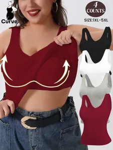 2026 Spring Plus Size Women's High Elastic 2-in-1 Built in Bra Tank Top,Comfort Wide Shoulder Strap Casual Knit Vest,Seamless Underwear for Daily Wear,Versatile One-Piece Cup Vest for Home or Go outing