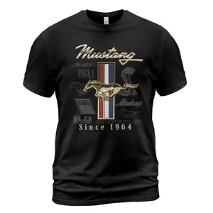 Ford Mustang Golden Tribar Men's T-Shirt, 100% Cotton, Officially Licensed Shirt T Shirt Size S-6XL, All Colors, Gift for Women Men, Made In USA, US Size S-6XL, 100% cotton, Classic Fit, Unisex T-Shirt