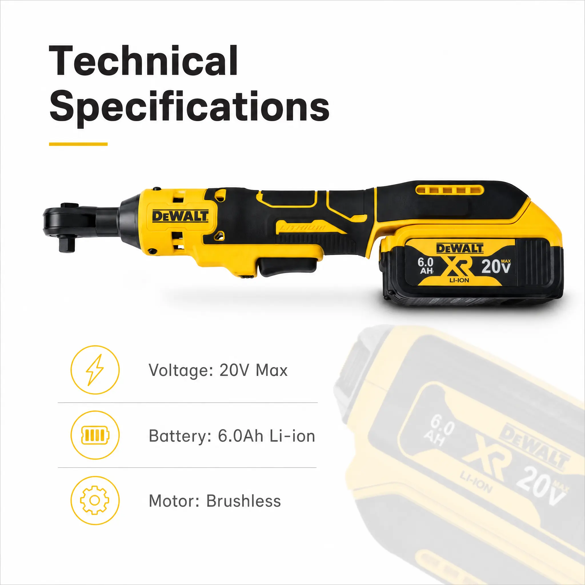DEWALT DCF512 20V MAX Brushless 1/2" Extended Reach Ratchet Wrench Kit – 95Nm Torque, 0-250 RPM Variable Speed, Compact Long-Neck Design & LED Light for Engine Bays, Brake Jobs & Tight Automotive Repairs