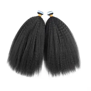 Kinky Straight Tape in Hair Extensions - Black Hair Extensions with Elastic Band