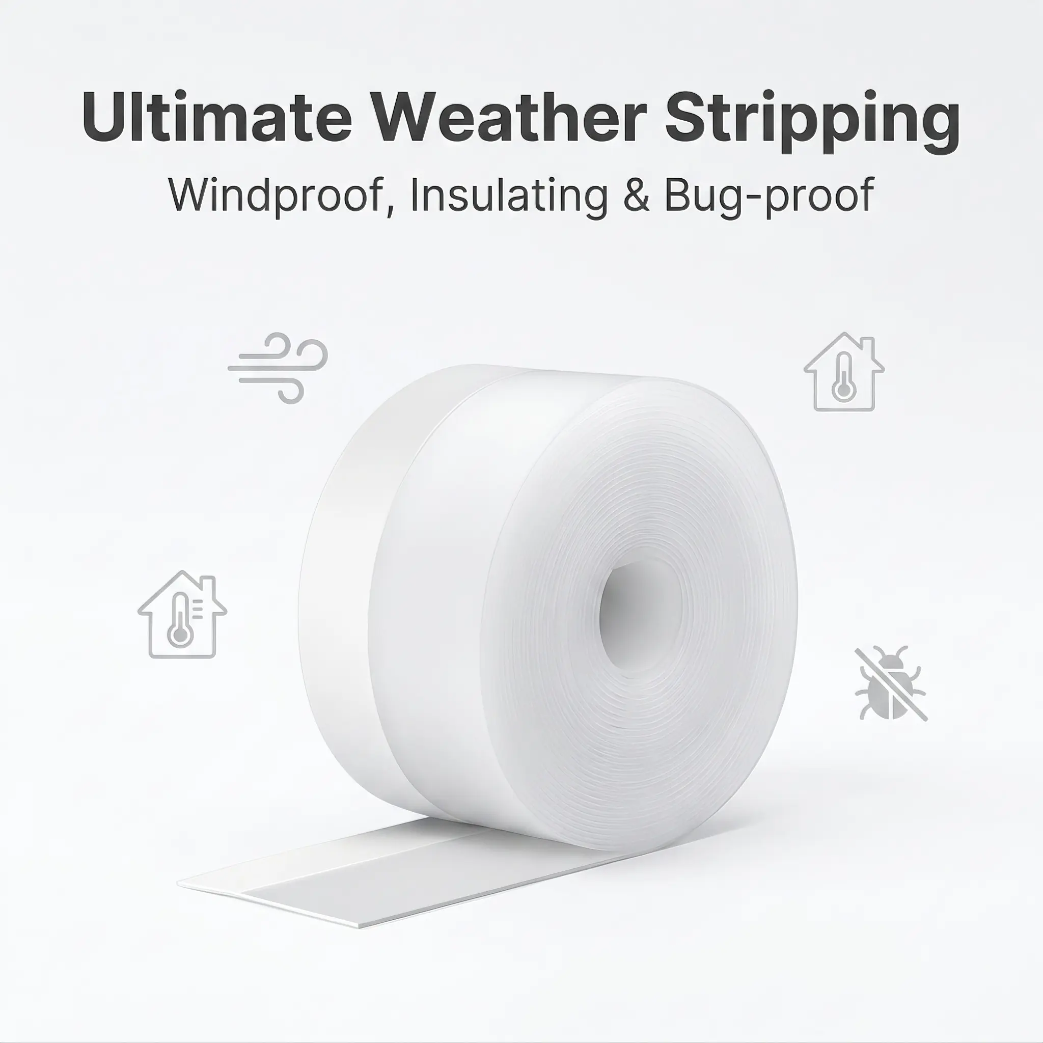 Self-Adhesive Waterproof Weather Stripping Draft Stopper Tape - 1.38in Wide Soft Flexible Door Sealer, Shower Glass Door Seal Strip for Window & Gap Insulation