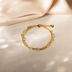 Pave Paperclip Chain Bracelet by Caitlyn Minimalist - Diamond Linked Chain Bracelet - Wedding Jewelry - Gift for Girlfriend