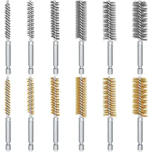 12 Pieces Bore Brush Set Wire Cleaning Brushes for Power Drill Impact Driver (Stainless Steel, Brass)