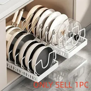 Expandable Pull-Out Pot Rack, No Tools Needed for Easy Installation, Adjustable Storage for Kitchen & Bathroom Organization, Dish Drying Organiser