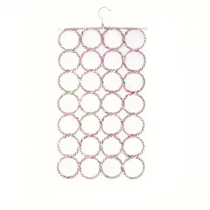 Foldable Woven Hook Scarf Rack, 28-Hole Storage Organizer with Ring Band Hooks, Closet Display Shelf & Shawl Wrap Holder