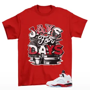 Stacked Jordan 5 Fire Red Matching Sneaker Tee Shirt Red