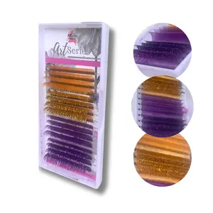 Art Series Color Lash Extensions – 0.03 CC Curl | Gold & Purple Collection (16 Rows)