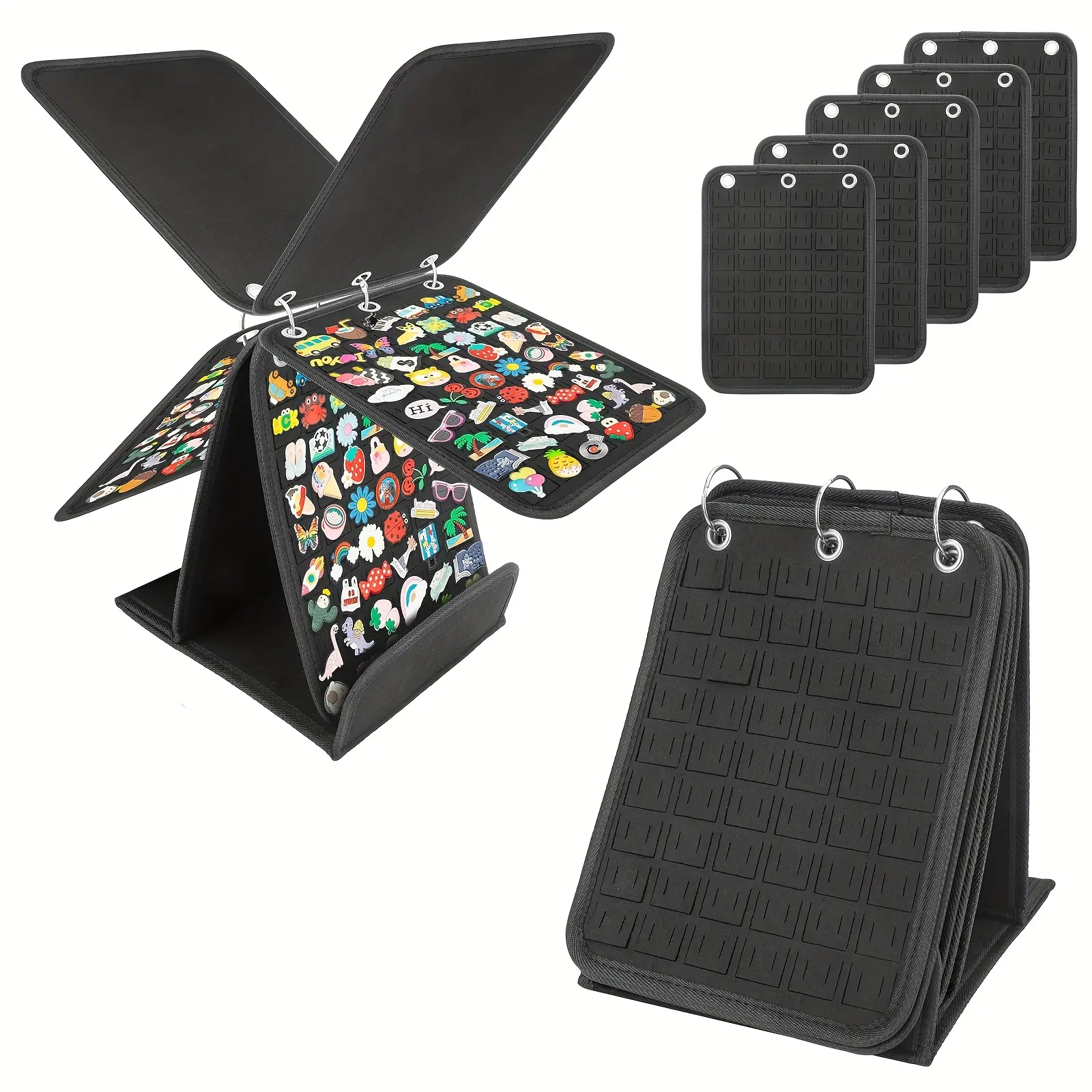 Portable 3-ring binder jewelry organizer-5-page felt needle shows the holder's detachable web page and metal ring