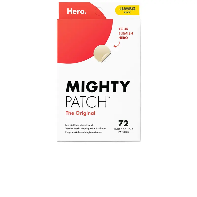 Hero Cosmetics Mighty Patch Original Hydrocolloid Pimple Patches - Anti-Acne Spots Control Acne Treatments, Blemish Relief Care, Skin Repair, Overnight Use, Pops Ready Cue, 72 Count for All Skin Types