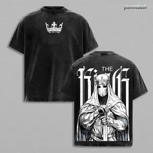 Baldwin IV “The Leper King” Washed T-Shirt ,Vintage Washed Gothic Faith Streetwear, Crusader King of Jerusalem Tee, Jerusalem Cross Medieval Christian Shirt, Jesus Apparel, Christian Outfit