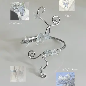 Handmade "Bowii Cutie  Coquette" Arm Cuff with Dreamy Baby Blue Flower & Delicate Mini Blooms Adjustable Sizes S M L for Festivals & Boho Outfits