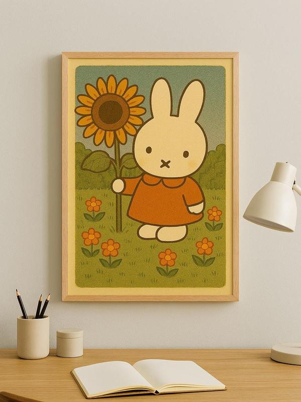 Printable Miffy Art – Retro Bunny Wall flower Decor Poster - Canvas