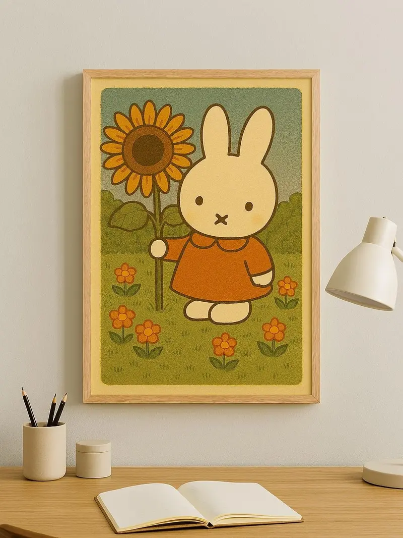 Printable Miffy Art – Retro Bunny Wall flower Decor Poster - Canvas