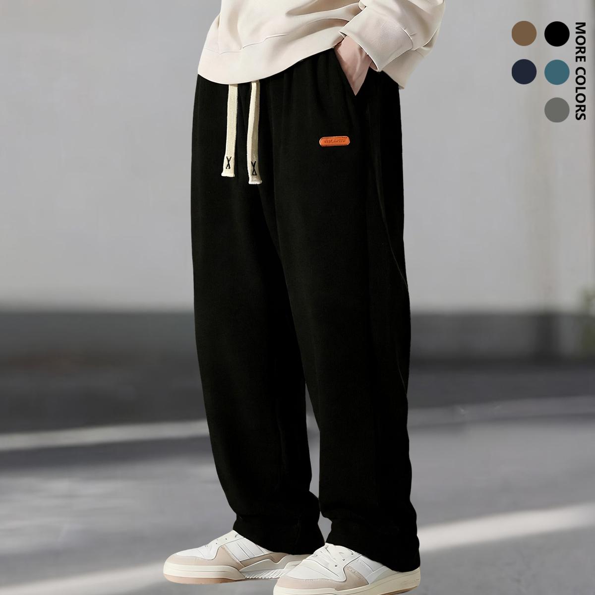 Men's corduroy casual pants, loose straight fit with side pockets and retro texture, perfect for everyday wear, suitable for gym, running, and activities; men's athletic pants