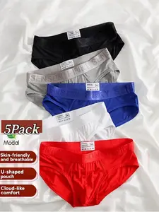 Men's Modal Triangle Underwear Set of 5, Soft Skin-Friendly All-Seasons, Breathable High Stretch Athletic Multi-Color Options, Sporty Fitted Style