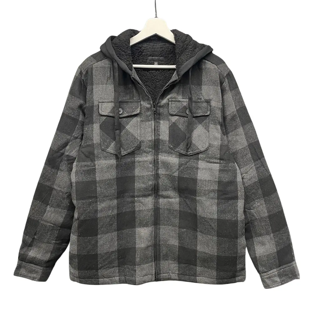 Men's Sherpa Lined Heavyweight Flannel Jacket with Side Pockets Full Zip Fleece Winter Coat