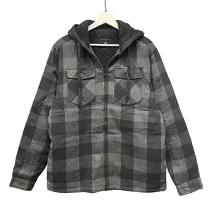 Men's Sherpa Lined Heavyweight Flannel Jacket with Side Pockets Full Zip Fleece Winter Coat