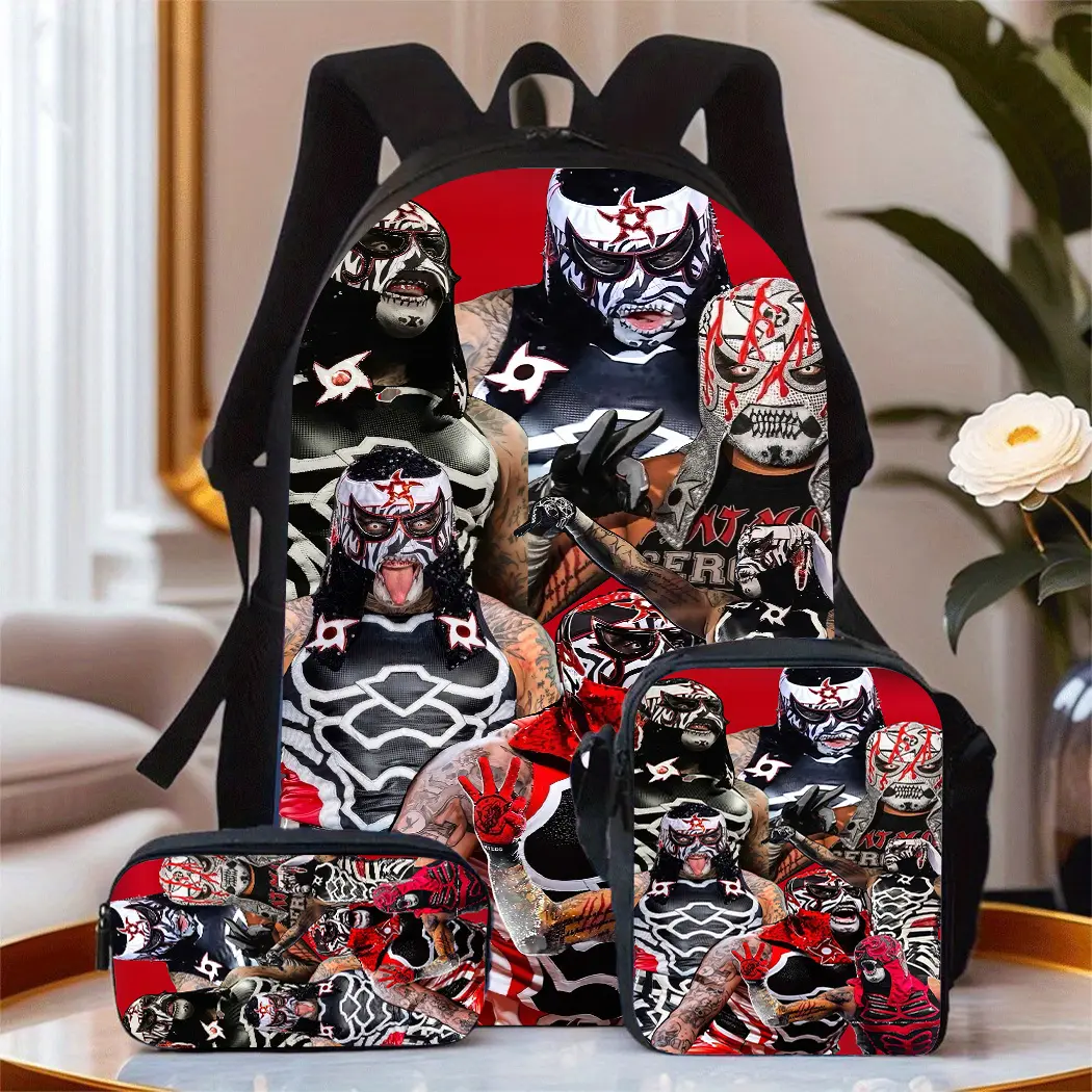 Lucha Libre Backpack Set, 3-Piece Boxed Character Graphic School Bags with Lunch Box, Water-Resistant, for Daily Use & First Day of School, Fits 15-Inch Laptop, Daily Use Bags, School Vibe, Breathable Straps