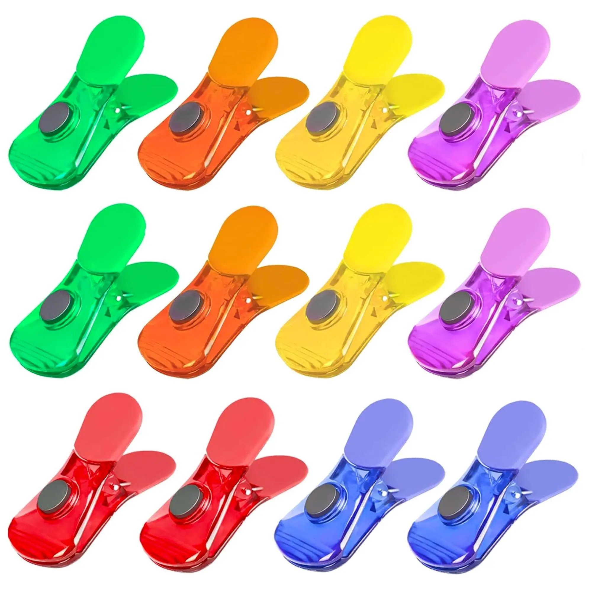 12 Pack Color Plastic Refrigerator Magnet Air-Tight Clips, Magnetic Food Snack Bag Sealing Clips for Home Kitchen Storage & Decor