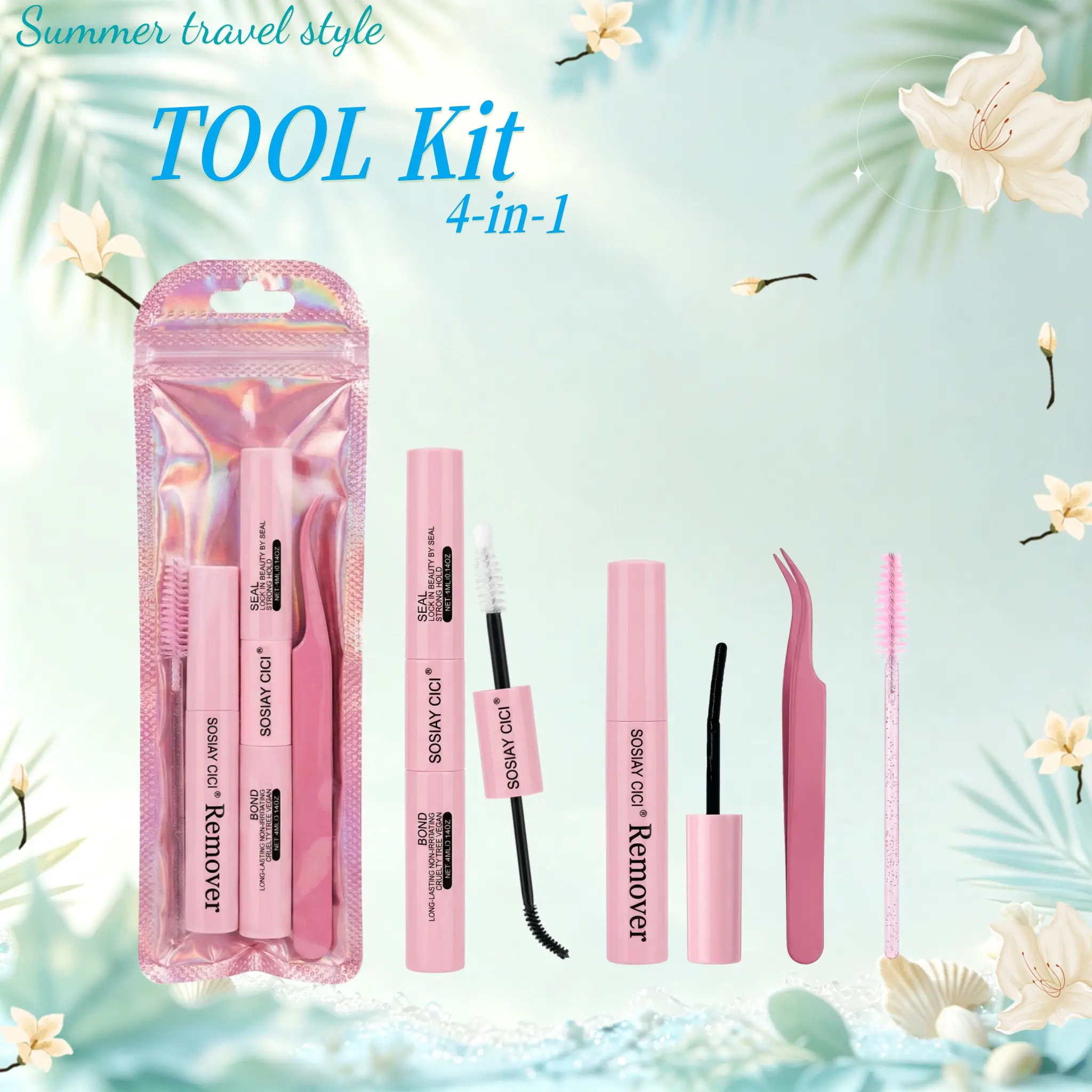 4-in-1 DIY Lash Tools Kit with WaterproofLong-Lasting Bond and Seal, Lash Remover,and IncludedTweezer, Compact FalseEyelashes &Adhesivesfor Beginners, Lash