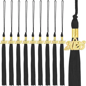10 count Black Graduation Tassels Academic Grad Cap Tassel Decoration with 10 count Golden 2026 Year Charms for 2026 Graduates Graduation Ceremonies Parties Activities Souvenir