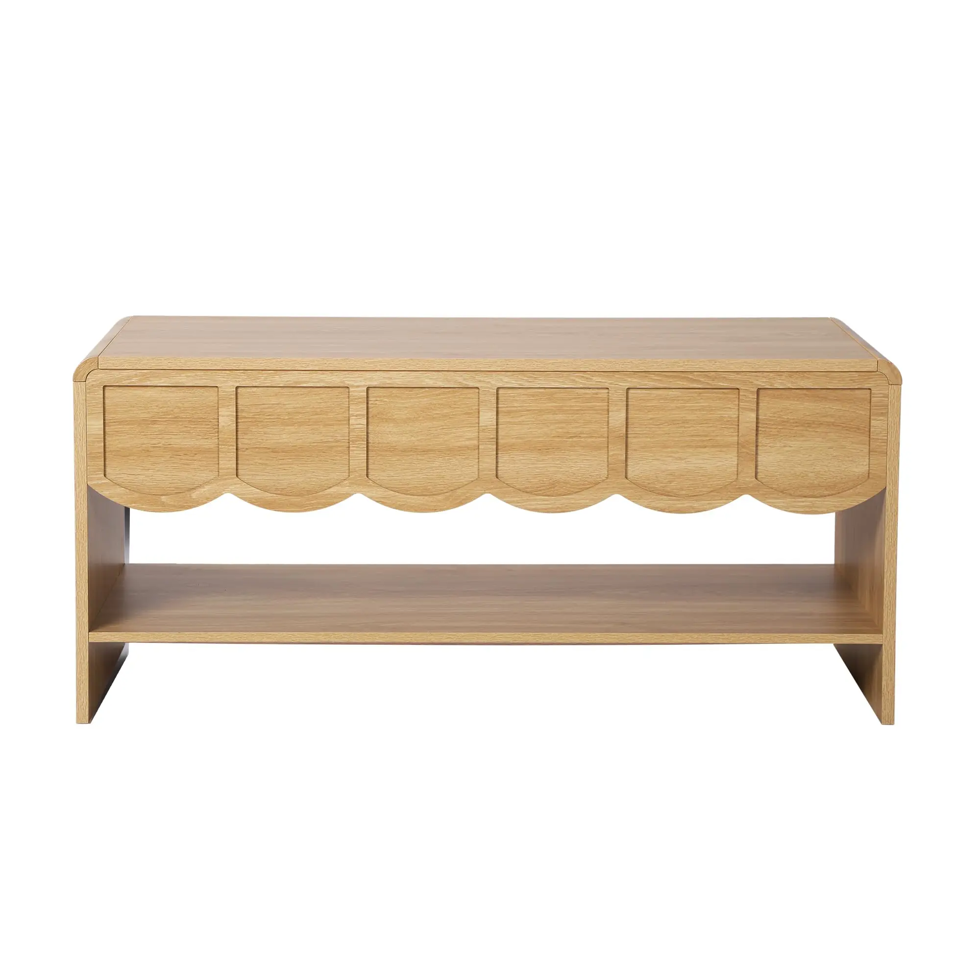 Giratree Lift Top Coffee Table with Hidden Compartment, 2-Tier Wooden Center Table with Wave Panel, Modern Raised Tabletop for Living Room/Office
